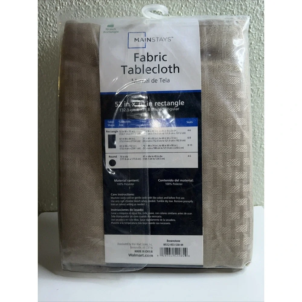 Mainstays Solid Arctic Brownstone Fabric Tablecloth 52